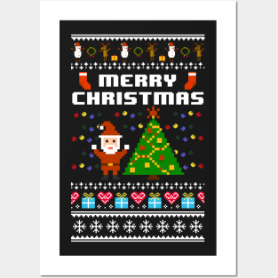 Merry Christmas 8-Bit Pixel Retro Video Game Posters and Art